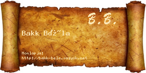 Bakk Béla névjegykártya